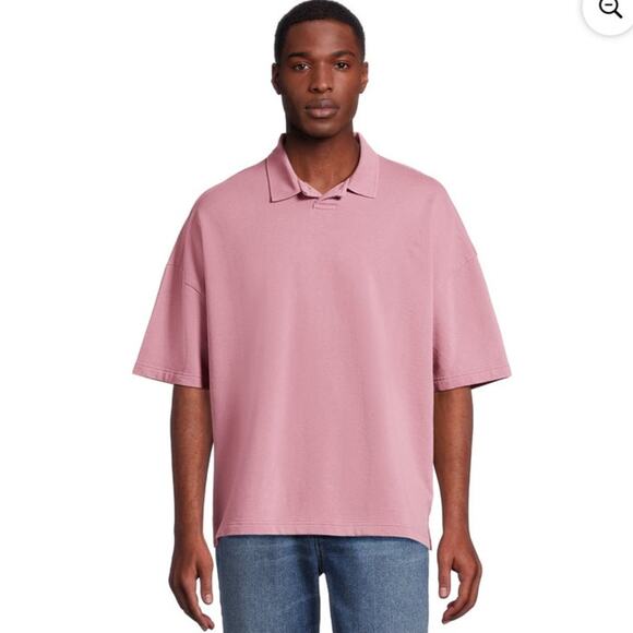 No Boundaries Mens Oversized French Terry Polo Shirt, Size Large Pink NEW Cotton - Picture 1 of 6